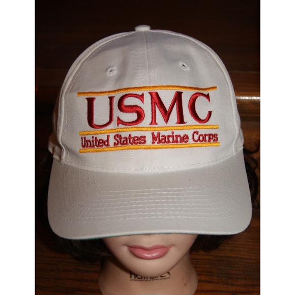 USMC United States Marine Corps White Split Bar Snapback Hat Cap Russell - Picture 1 of 9